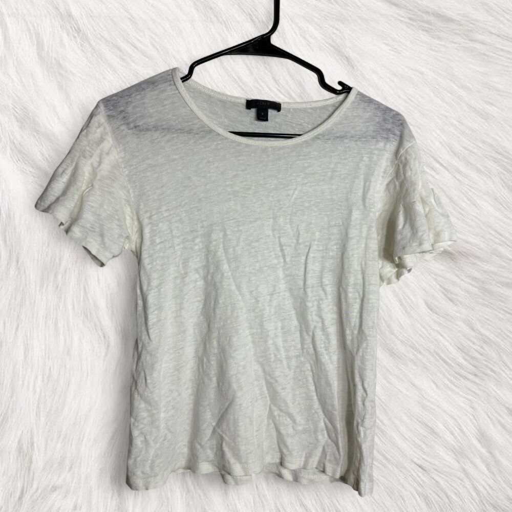 J.Crew white linen blend tee with bell sleeves Size S